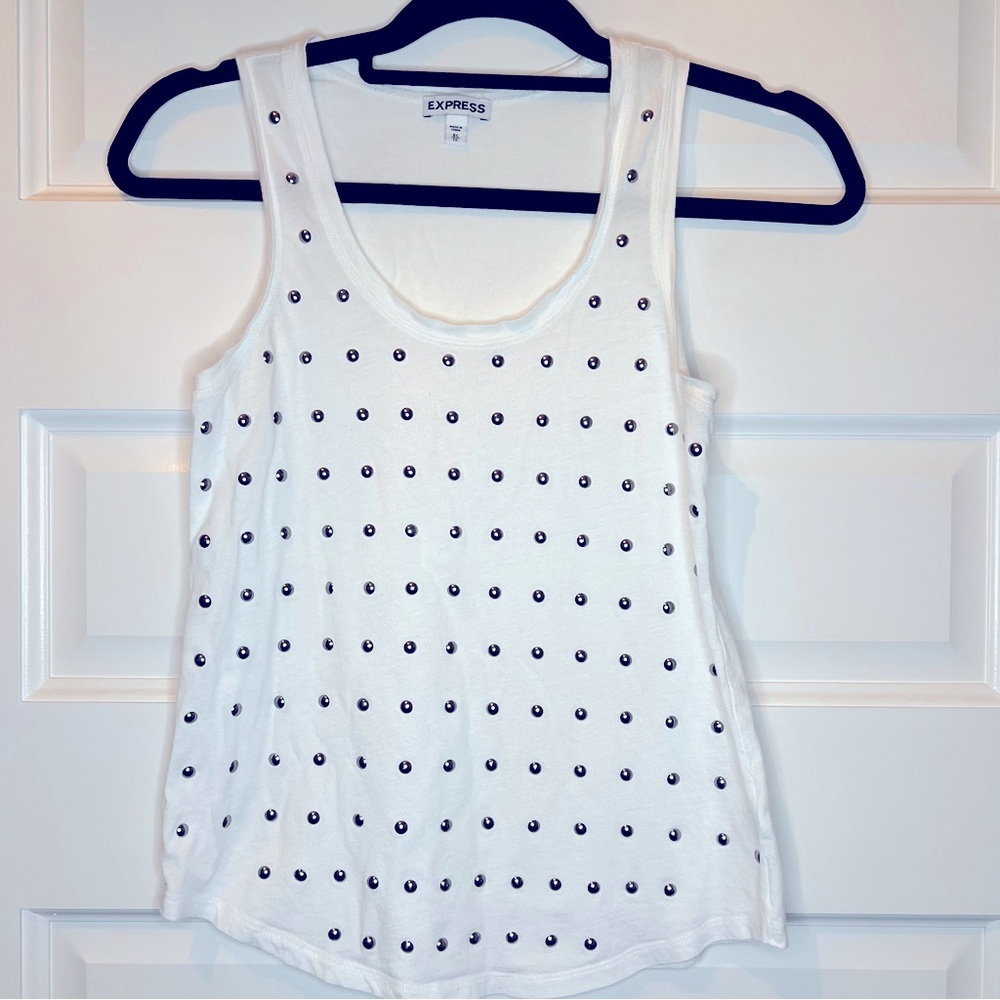 Express Women’s Sleeveless White Tank Top with Silver Nail Heads, Size XS
